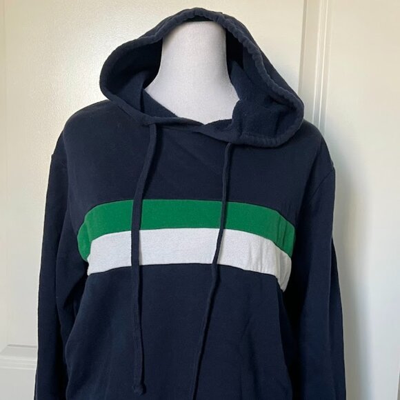 Forever 21 Blue Green Striped Cropped Pullover Hoodie Hooded Sweatshirt Small - Picture 5 of 11